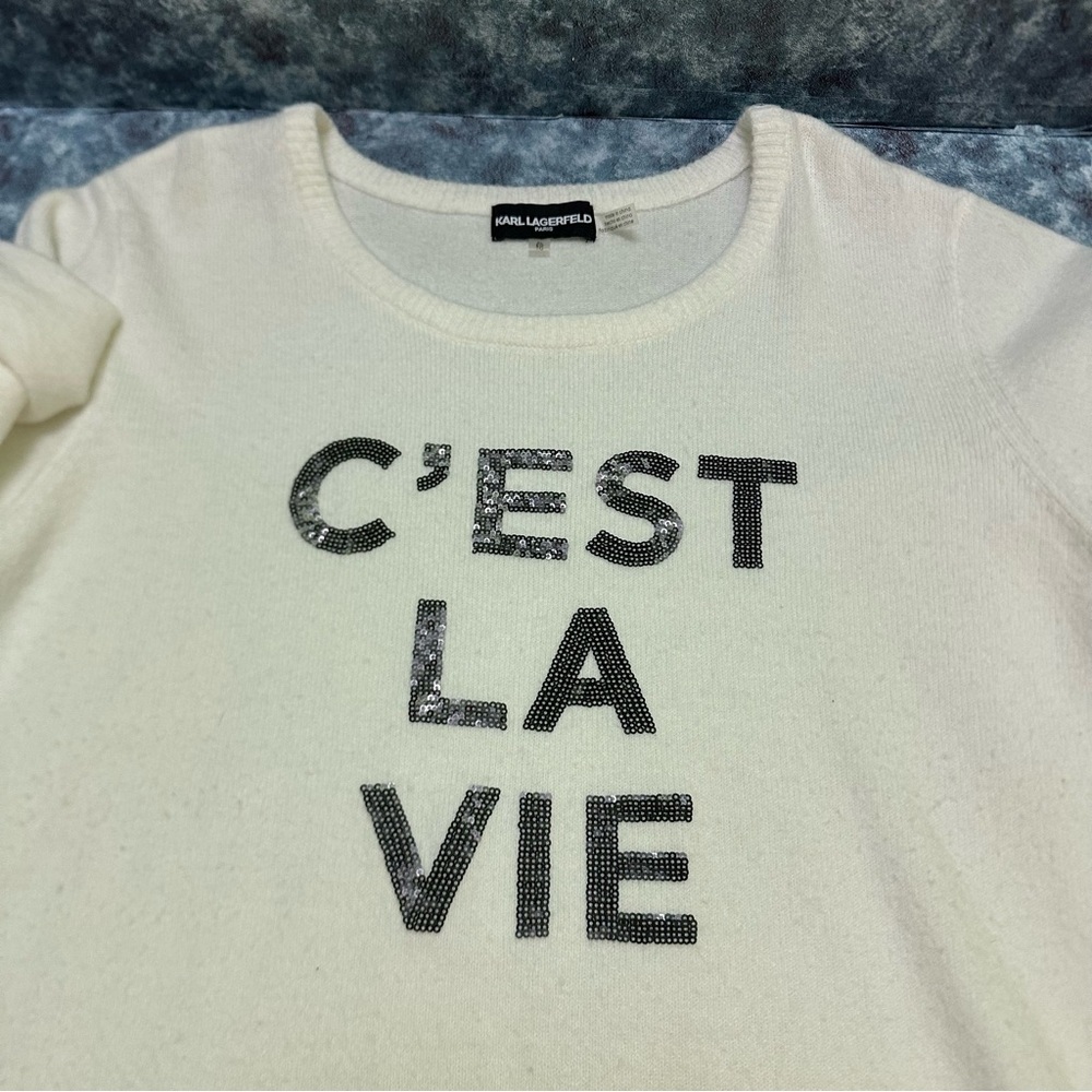 Karl Lagerfeld White 'C'est La Vie' Sweater XL - Picture 4 of 10